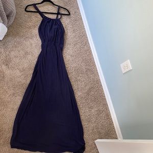 Navy blue maxi dress - open back with ties